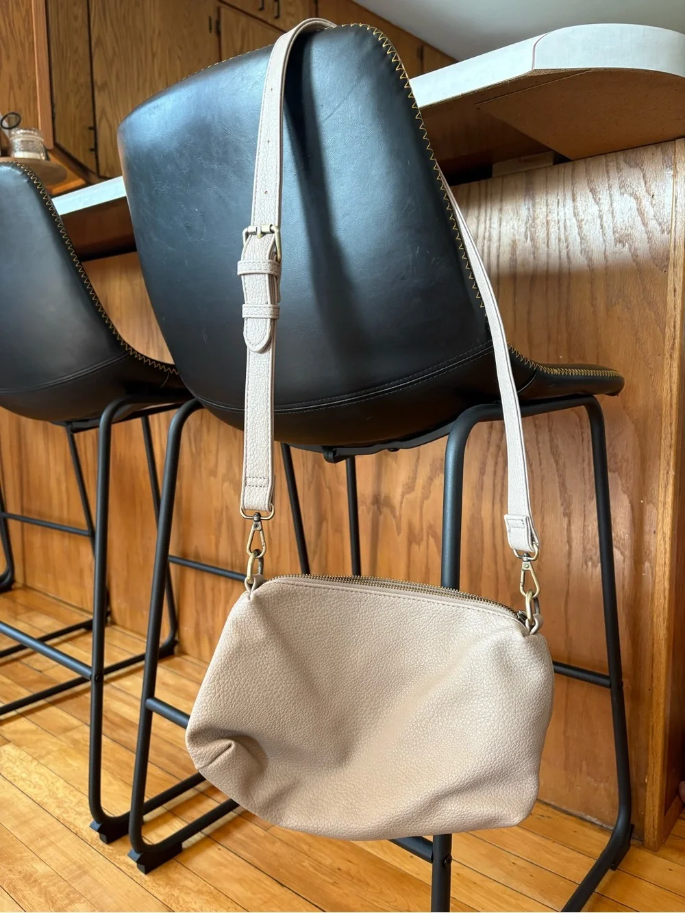 Pebble Leather Taupe Hobo Bag with Removable Pouch
